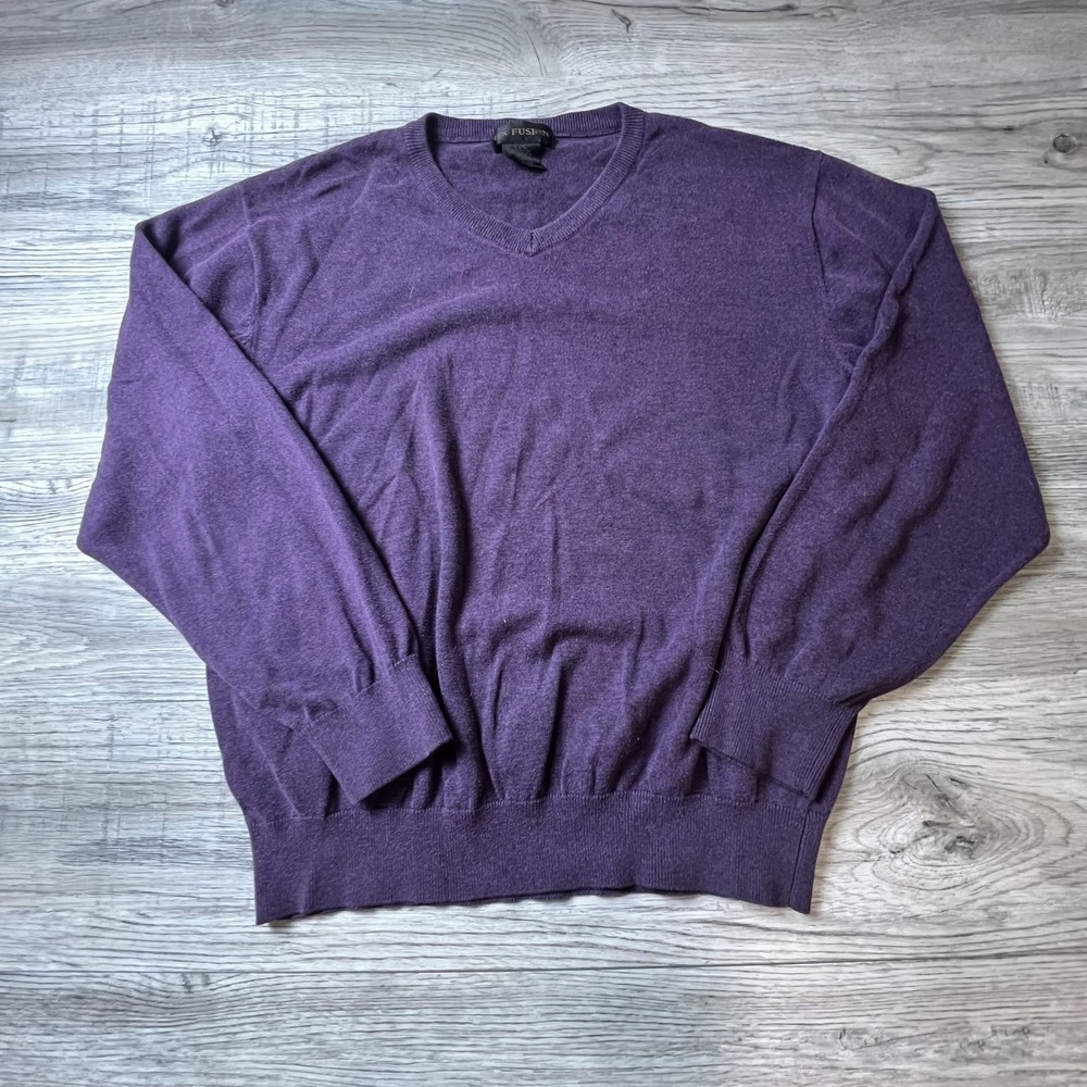 F/X Fusion V-Neck Sweater Mens‎ XL Purple Cotton Blend Long Sleeve Knit u86